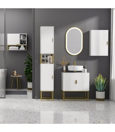 kleankin Freestanding Bathroom Cabinet Linen Towel w/ Adjustable Shelf, 2 Doors