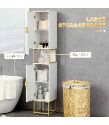 kleankin Freestanding Bathroom Cabinet Linen Towel w/ Adjustable Shelf, 2 Doors