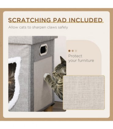 PawHut 2 in 1 Cat Bed Ottoman w/ Removable Cushion, Handles, Scratching Pad
