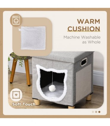 PawHut 2 in 1 Cat Bed Ottoman w/ Removable Cushion, Handles, Scratching Pad
