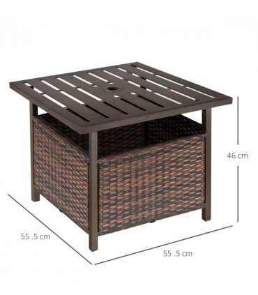 Rattan Brown Outdoor Coffee Table w/ Umbrella Hole 46H x 55.5L x 55.5Wcm