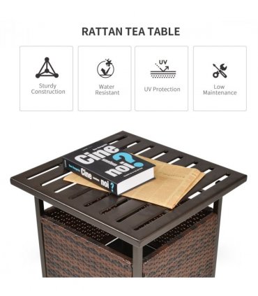 Rattan Brown Outdoor Coffee Table w/ Umbrella Hole 46H x 55.5L x 55.5Wcm