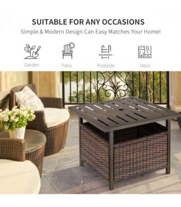 Rattan Brown Outdoor Coffee Table w/ Umbrella Hole 46H x 55.5L x 55.5Wcm