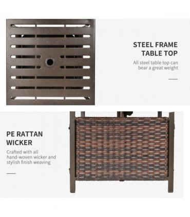 Rattan Brown Outdoor Coffee Table w/ Umbrella Hole 46H x 55.5L x 55.5Wcm