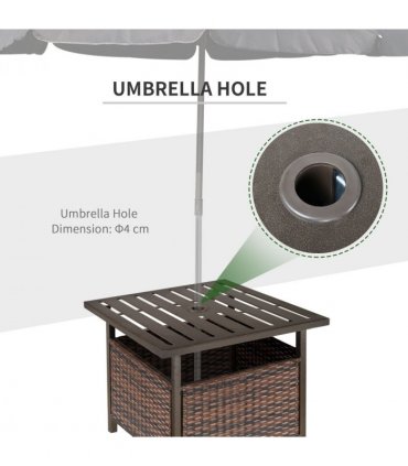 Rattan Brown Outdoor Coffee Table w/ Umbrella Hole 46H x 55.5L x 55.5Wcm