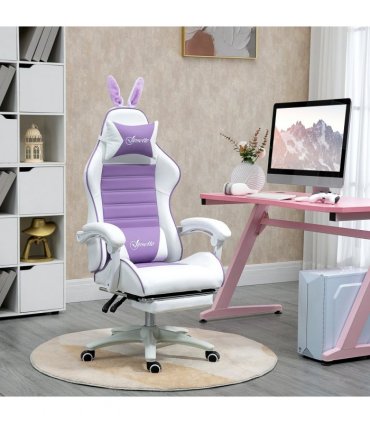 Gaming Chair Purple Faux Leather 65cm x 63cm x 142cm Cute Bunny Ears