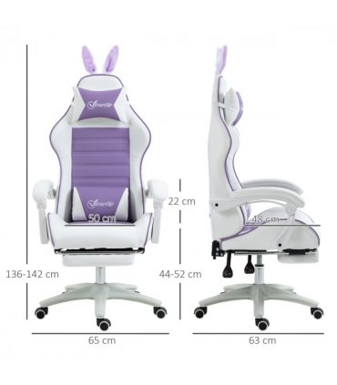 Gaming Chair Purple Faux Leather 65cm x 63cm x 142cm Cute Bunny Ears