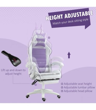 Gaming Chair Purple Faux Leather 65cm x 63cm x 142cm Cute Bunny Ears