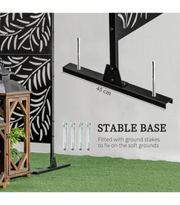 Outsunny 6.5FT Metal Outdoor Privacy Screen Panel with Stand and Ground Stakes