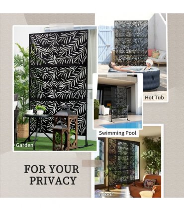 Outsunny 6.5FT Metal Outdoor Privacy Screen Panel with Stand and Ground Stakes