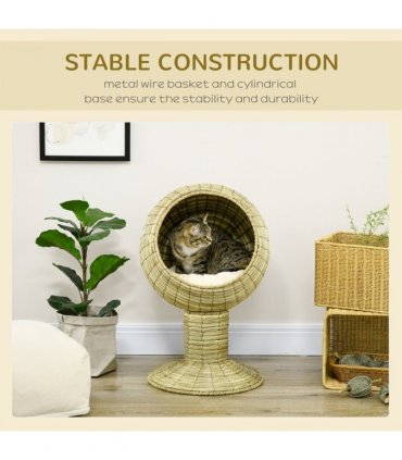 Cat House Yellow Mat Grass Raised Cat Bed w/ Stand Cushion 41x69 cm