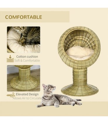 Cat House Yellow Mat Grass Raised Cat Bed w/ Stand Cushion 41x69 cm