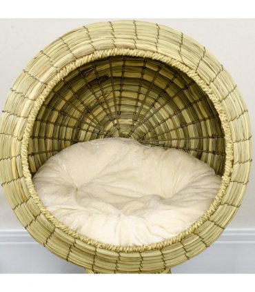 Cat House Yellow Mat Grass Raised Cat Bed w/ Stand Cushion 41x69 cm
