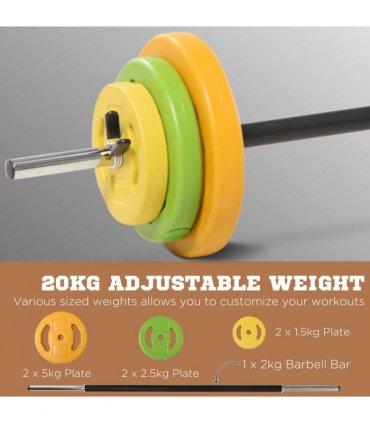 HOMCOM 20kg Weights Barbell Set with Non-slip Handle for Strength Training