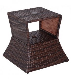 Garden Table PE RATTAN Brown 54cm x 54cm x 55cm Weather-resistant Metal Frame