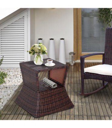 Garden Table PE RATTAN Brown 54cm x 54cm x 55cm Weather-resistant Metal Frame