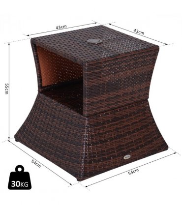 Garden Table PE RATTAN Brown 54cm x 54cm x 55cm Weather-resistant Metal Frame