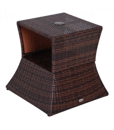 Garden Table PE RATTAN Brown 54cm x 54cm x 55cm Weather-resistant Metal Frame