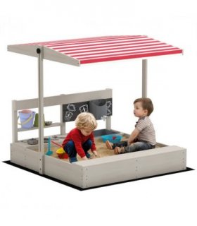 Sandbox Adjustable Canopy Grey Fir Wood 114 x 110 x 110 cm Kids Outdoor