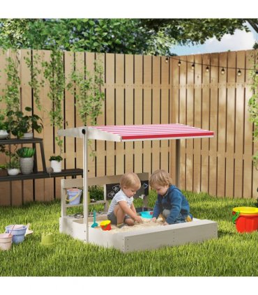 Sandbox Adjustable Canopy Grey Fir Wood 114 x 110 x 110 cm Kids Outdoor