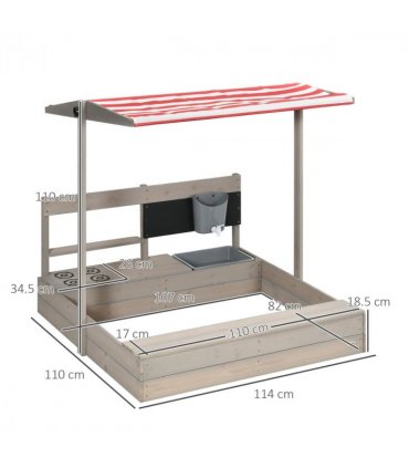 Sandbox Adjustable Canopy Grey Fir Wood 114 x 110 x 110 cm Kids Outdoor