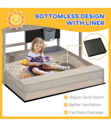 Sandbox Adjustable Canopy Grey Fir Wood 114 x 110 x 110 cm Kids Outdoor