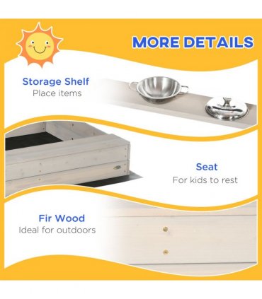 Sandbox Adjustable Canopy Grey Fir Wood 114 x 110 x 110 cm Kids Outdoor