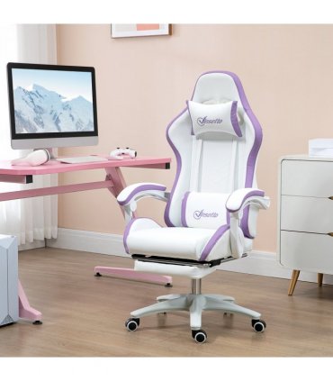 Gaming Chair Purple Faux Leather 65cm x 65cm x 129cm Reclining Footrest Comfort
