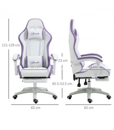Gaming Chair Purple Faux Leather 65cm x 65cm x 129cm Reclining Footrest Comfort
