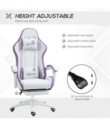 Gaming Chair Purple Faux Leather 65cm x 65cm x 129cm Reclining Footrest Comfort