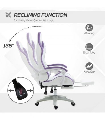 Gaming Chair Purple Faux Leather 65cm x 65cm x 129cm Reclining Footrest Comfort