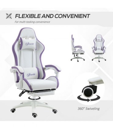 Gaming Chair Purple Faux Leather 65cm x 65cm x 129cm Reclining Footrest Comfort