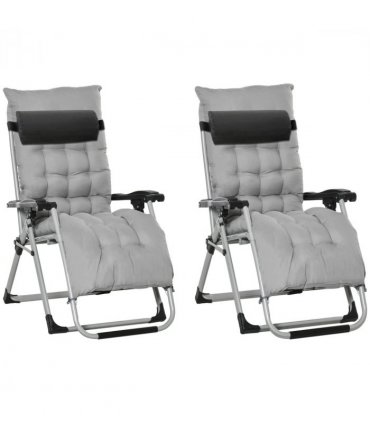 Outdoor Patio Lounge Chair Reclining Light Grey Polyester 90cm x 65cm x 110cm