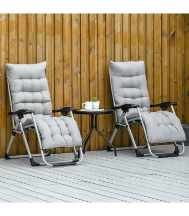 Outdoor Patio Lounge Chair Reclining Light Grey Polyester 90cm x 65cm x 110cm