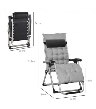Outdoor Patio Lounge Chair Reclining Light Grey Polyester 90cm x 65cm x 110cm