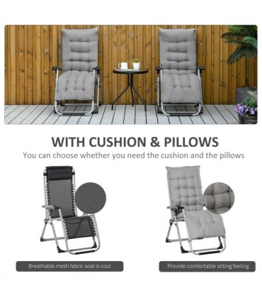 Outdoor Patio Lounge Chair Reclining Light Grey Polyester 90cm x 65cm x 110cm