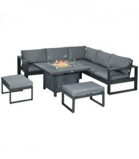 Aluminium Fire Pit Table Grey 105W x 105D x 64Hcm - Outdoor Garden Sofa Set