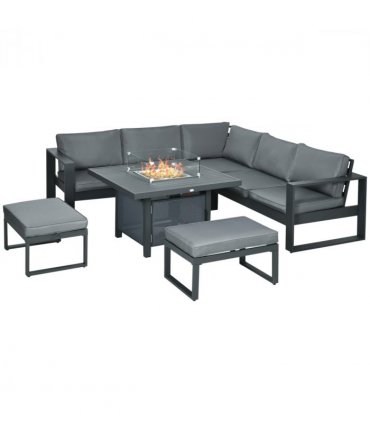 Aluminium Fire Pit Table Grey 105W x 105D x 64Hcm - Outdoor Garden Sofa Set