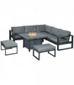 Aluminium Fire Pit Table Grey 105W x 105D x 64Hcm - Outdoor Garden Sofa Set