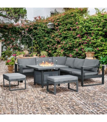 Aluminium Fire Pit Table Grey 105W x 105D x 64Hcm - Outdoor Garden Sofa Set