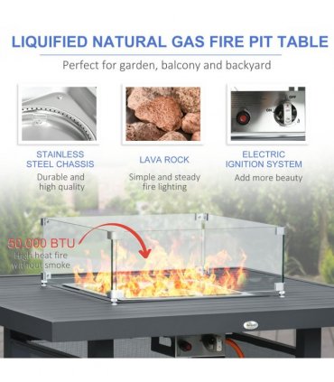 Aluminium Fire Pit Table Grey 105W x 105D x 64Hcm - Outdoor Garden Sofa Set