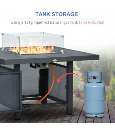 Aluminium Fire Pit Table Grey 105W x 105D x 64Hcm - Outdoor Garden Sofa Set