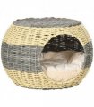 PawHut Wicker Cat House, Rattan Raised Cat Bed w/ Soft Cushion, 40 x 30cm