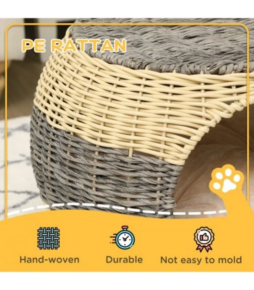 PawHut Wicker Cat House, Rattan Raised Cat Bed w/ Soft Cushion, 40 x 30cm