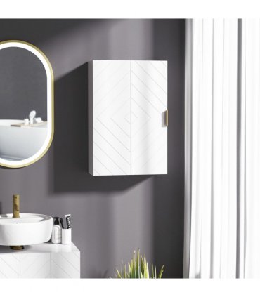 Bathroom Wall Cabinet White 40W x 15D x 60H cm Adjustable Shelves Modern Design