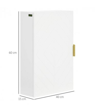 Bathroom Wall Cabinet White 40W x 15D x 60H cm Adjustable Shelves Modern Design