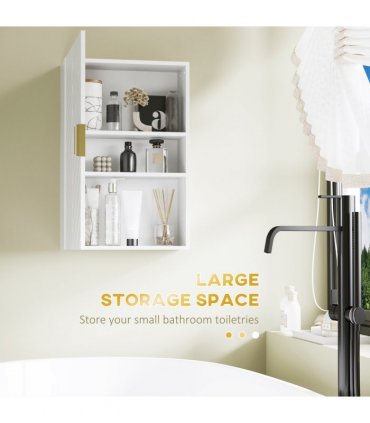 Bathroom Wall Cabinet White 40W x 15D x 60H cm Adjustable Shelves Modern Design