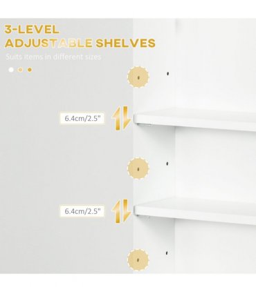 Bathroom Wall Cabinet White 40W x 15D x 60H cm Adjustable Shelves Modern Design