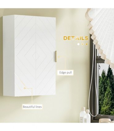 Bathroom Wall Cabinet White 40W x 15D x 60H cm Adjustable Shelves Modern Design
