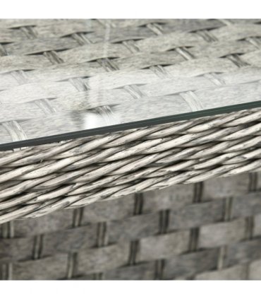 Garden Furniture Set Grey Steel Rattan Fire Pit Table 150cmx85cmx64cm 50,000 BTU